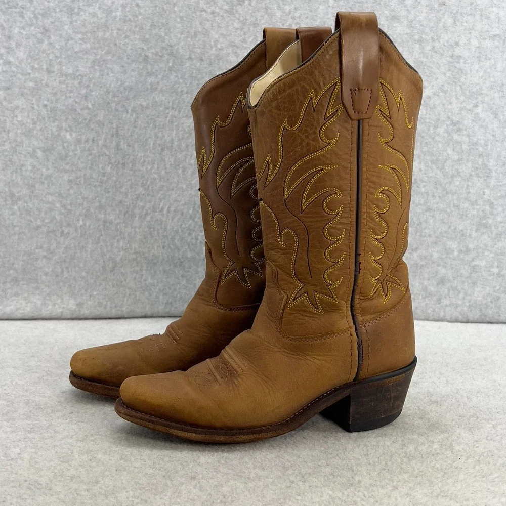 Old West Brown Leather Kids Cowboy Boots